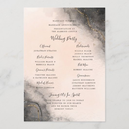 Donkere inkt bruiloft programma programmakaart (Achterkant)