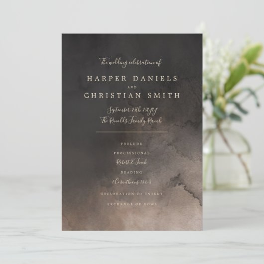 Donkere inkt bruiloft programma programmakaart (Staand voorkant)
