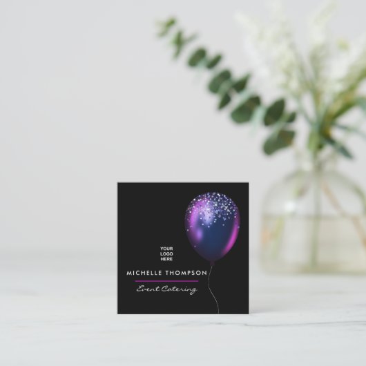 Donkere Iridescerende Ballonnen Evenementencoördin Vierkante Visitekaartje (Staand voorkant)