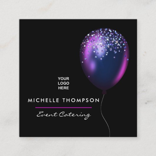 Donkere Iridescerende Ballonnen Evenementencoördin Vierkante Visitekaartje (Voorkant)