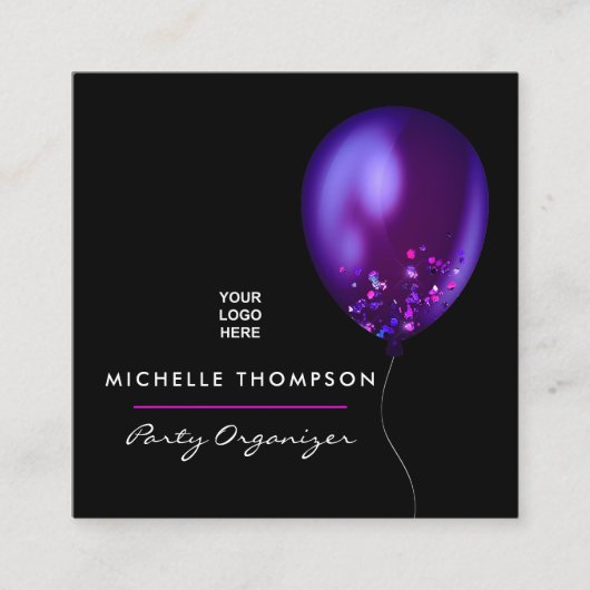 Donkere, iriserende ballonnen, gebeurtenissencoörd vierkante visitekaartje (Voorkant)