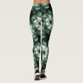 Donkere Jade Green en White Fractal Flower Abstrac Leggings (Achterkant)