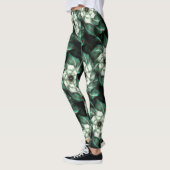 Donkere Jade Green en White Fractal Flower Abstrac Leggings (Links)