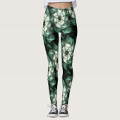 Donkere Jade Green en White Fractal Flower Abstrac Leggings (Voorkant)
