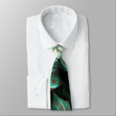 Donkere Jade Green en White Fractal Flower Abstrac Stropdas (Gebonden)