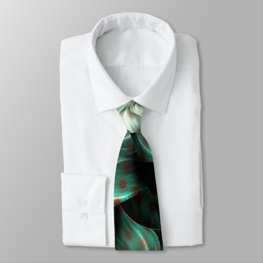 Donkere Jade Green en White Fractal Flower Abstrac Stropdas (Gebonden)