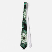 Donkere Jade Green en White Fractal Flower Abstrac Stropdas (Voorkant)