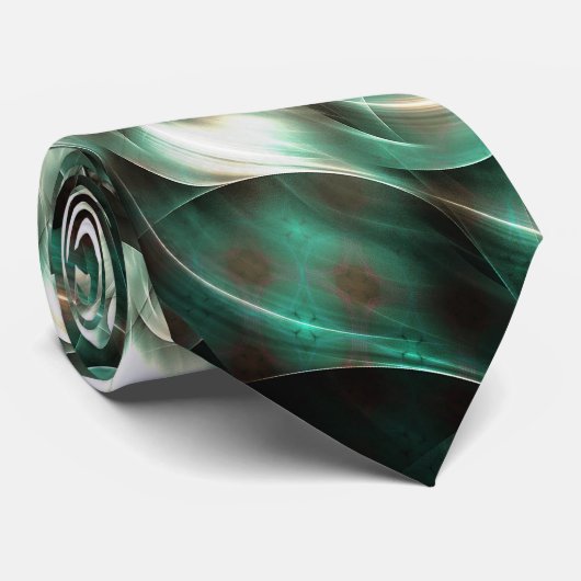 Donkere Jade Green en White Fractal Flower Abstrac Stropdas (Opgerold)