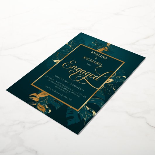 Donkere jager groen en echt gouden folie verloving folie uitnodiging (Gedraaid)
