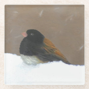 Donkere Junco-schilderijen - originele vogelkunst Glazen Onderzetter