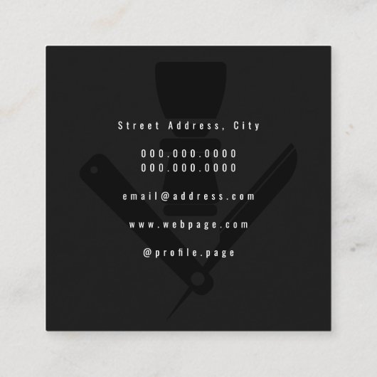 Donkere kappersstijl vierkante visitekaartje (Achterkant)