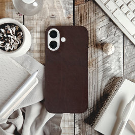 Donkere kastanjebruin kunstleder iPhone 16 hoesje