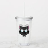 Donkere Kat Zwart Kat Grijs Kat Dragen Bril Acryl Drinkbeker (Voorkant)