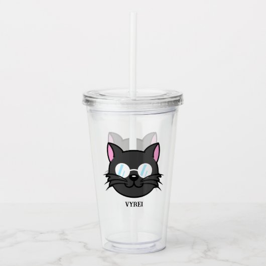 Donkere Kat Zwart Kat Grijs Kat Dragen Bril Acryl Drinkbeker (Voorkant)