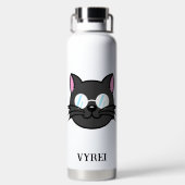 Donkere Kat Zwart Kat Grijs Kat Dragen Bril Waterfles (Achterkant)