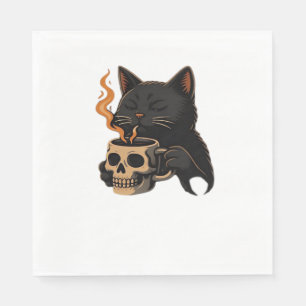 Donkere kattenkoffie met schedel Mok oversized T-s Servet