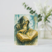 Donkere Keltische druïde met spellbook en klauwen Feestdagenkaart (Staand voorkant)