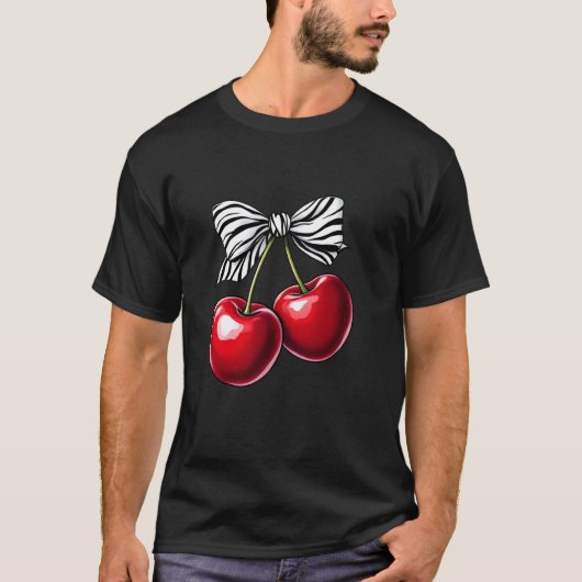 Donkere Kers Zebra Lint Strik Coquette Esthetisch T-shirt (Voorkant)