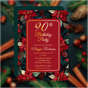 Donkere Kerst Florale 90ste Verjaardagsfeest Folie Uitnodiging
