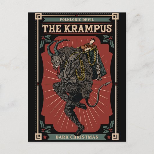 Donkere kerst Folkloric Devil Krampus Bag of Toys Feestdagenkaart (Voorkant)