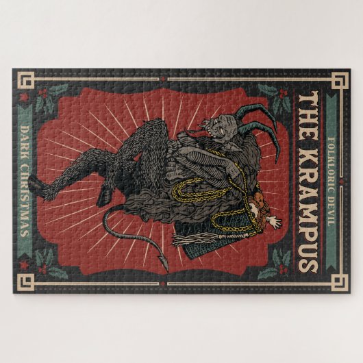 Donkere kerst Folkloric Devil Krampus Bag of Toys Legpuzzel (Horizontaal)