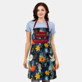 Donkere kerst met feestelijke vogels en bloemen schort (Gedragen)