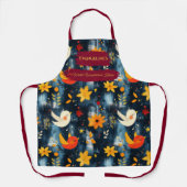 Donkere kerst met feestelijke vogels en bloemen schort (Voorkant)
