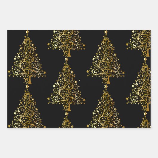 Donkere Kerst Yule Solstice Goud en Zwart 3 Inpakpapier Vel (Voorkant 2)
