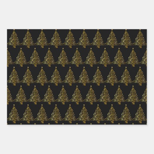 Donkere Kerst Yule Solstice Goud en Zwart 3 Inpakpapier Vel (Voorkant)
