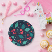 Donkere kerstmannetjes en bladpatroon papieren bordje (Feest)