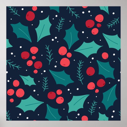 Donkere kerstmannetjes en bladpatroon poster (Voorkant)