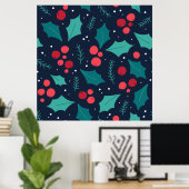 Donkere kerstmannetjes en bladpatroon poster (Thuiskantoor)