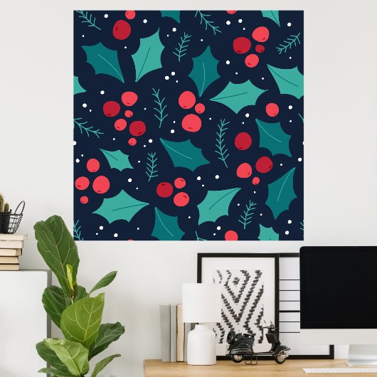 Donkere kerstmannetjes en bladpatroon poster (Thuiskantoor)