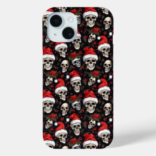 Donkere Kerstmis Schedel Kerstman Patroon Gotische iPhone 15 Case