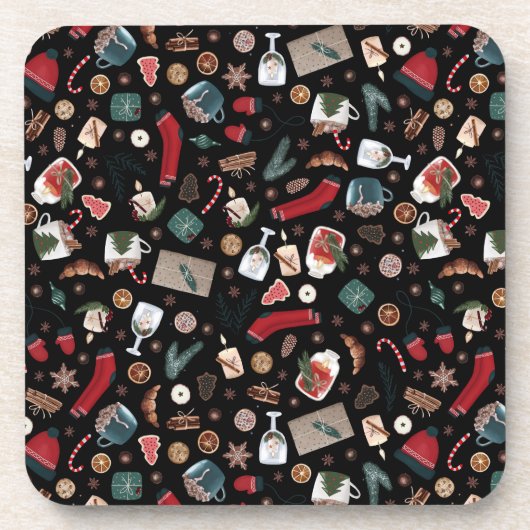 Donkere kerstpatronen bier onderzetter (Voorkant)