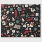 Donkere kerstpatronen cadeaupapier (Vlak)