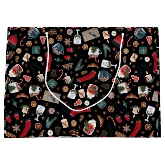 Donkere kerstpatronen groot cadeauzakje (Voorkant)