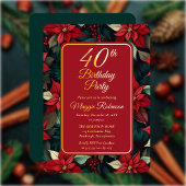Donkere Kerstvakantie Bloemen 40e Verjaardagsfeest Folie Uitnodiging