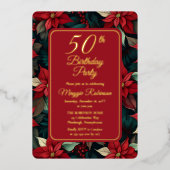 Donkere Kerstvakantie Bloemen 50ste Verjaardagsfee Folie Uitnodiging (Voorkant)