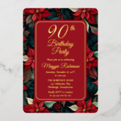 Donkere Kerstvakantie Bloemen 90ste Verjaardagsfee Folie Uitnodiging (Voorkant)