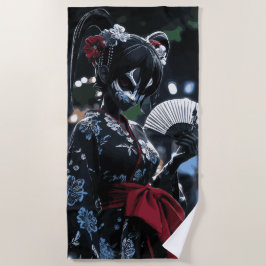 Donkere Kitsune-masker Vrouw Japanse Nacht Kunst Strandlaken