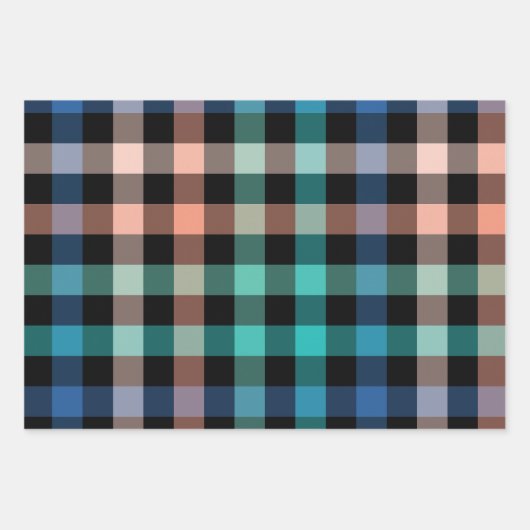 Donkere kleur Gingham Check Plaid Inpakpapier Vel (Voorkant 3)