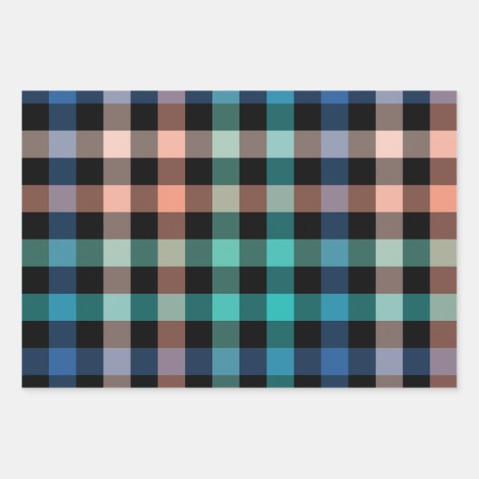 Donkere kleur Gingham Check Plaid Inpakpapier Vel (Voorkant)