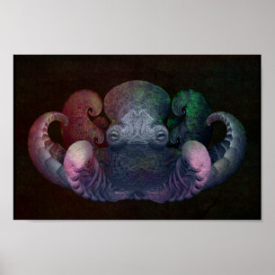 Donkere kleurrijke fractale octopus composietkunst poster