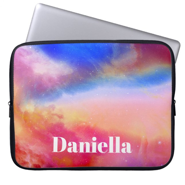 Donkere kleurrijke holografische hemel met aangepa laptop sleeve (Voorkant)