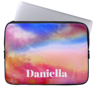 Donkere kleurrijke holografische hemel met aangepa laptop sleeve