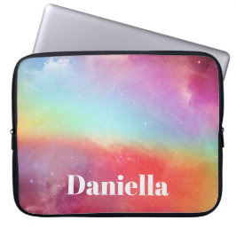 Donkere kleurrijke holografische hemel met aangepa laptop sleeve