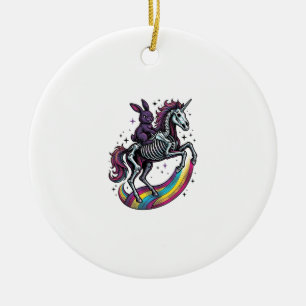 Donkere Konijn Rijdt op Skelet Eenhoorn Vintage Gr Keramisch Ornament