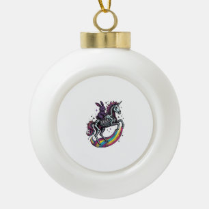 Donkere Konijn Rijdt op Skelet Eenhoorn Vintage Gr Keramische Bal Ornament