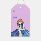 Donkere Koningsblauwe Cocktailjurk Mode-illustrati Cadeaulabel (Achterkant)